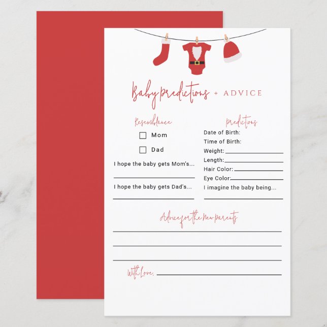 Santa Baby Dusche Vorhersagen & Ratschläge (Vorne/Hinten)