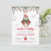 Santa Baby Dusche Wasserfarbe Winter Baby Dusche Einladung (Stehend Vorderseite)