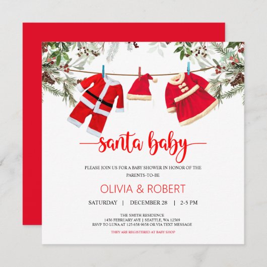 Santa Baby Dusche, Weihnachtsdusche Einladung (Vorne/Hinten)