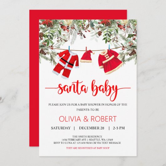 Santa Baby Dusche, Weihnachtsdusche Einladung (Vorne/Hinten)