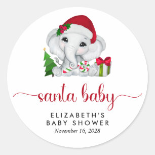 Santa Baby Elephant Christmas Baby Girl Shower Runder Aufkleber