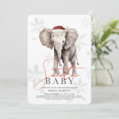 Santa Baby Elephant Snowflakes Babydusche Einladung (Stehend Vorderseite)
