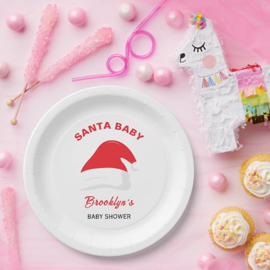 Santa Baby Gender Neutral Baby Shower Winter Hat Pappteller (Party)