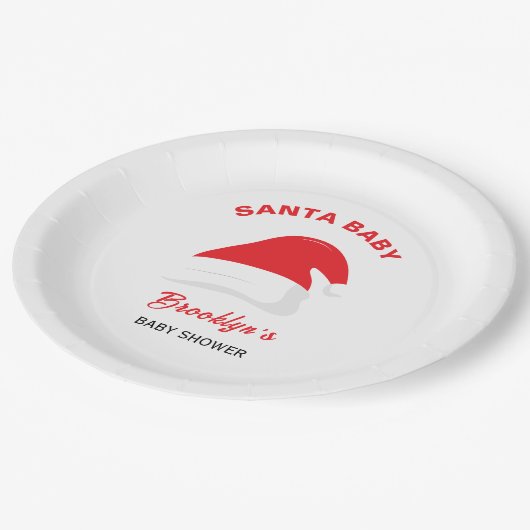 Santa Baby Gender Neutral Baby Shower Winter Hat Pappteller (Schrägansicht)