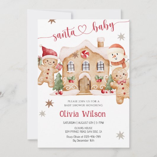 Santa Baby Gingerbread Boy Christmas Baby Shower Einladung (Vorderseite)