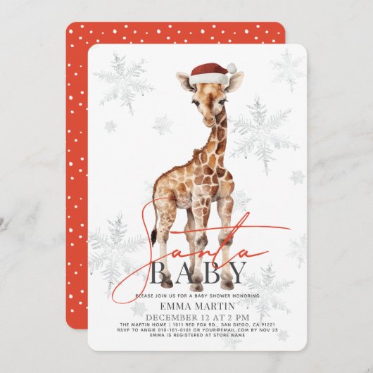 Santa Baby Giraffe Snowflakes Baby Dusche Einladung (Vorne/Hinten)