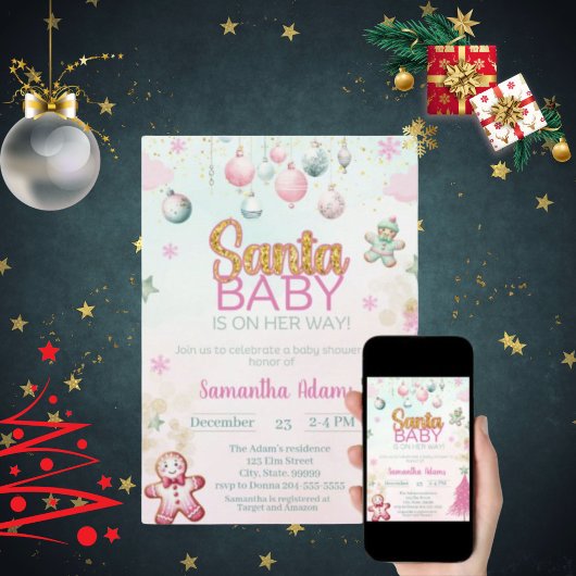 Santa Baby Girl Babydusche Einladung
