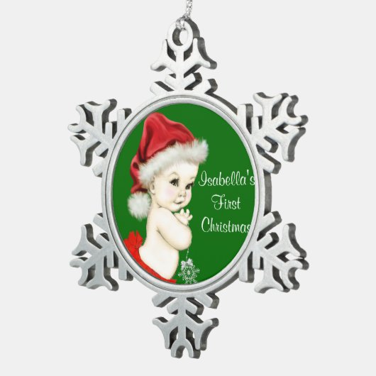 Santa Baby Girls 1. Weihnachten Schneeflocken Zinn-Ornament (Rechts)