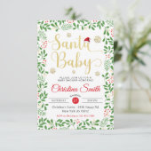 Santa Baby Gold Schneeflocken Winter Baby Dusche Einladung (Stehend Vorderseite)