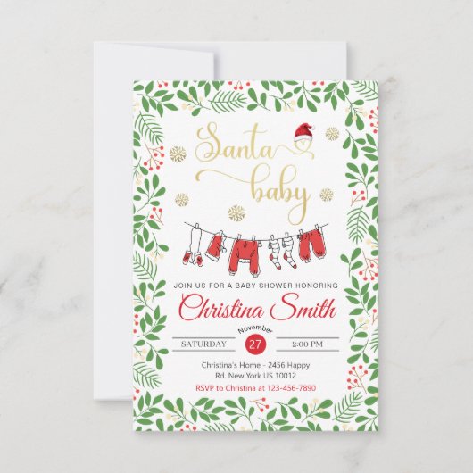 Santa Baby Gold Schneeflocken Winter Baby Dusche Einladung (Vorderseite)