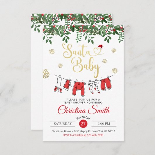 Santa Baby Gold Snowflake Winter Baby Dusche Einladung (Vorne/Hinten)