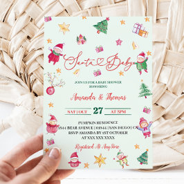 Santa Baby Greenery Baby Shower Einladung