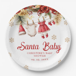 Santa Baby Holiday Winter Christmas Baby Shower Pappteller