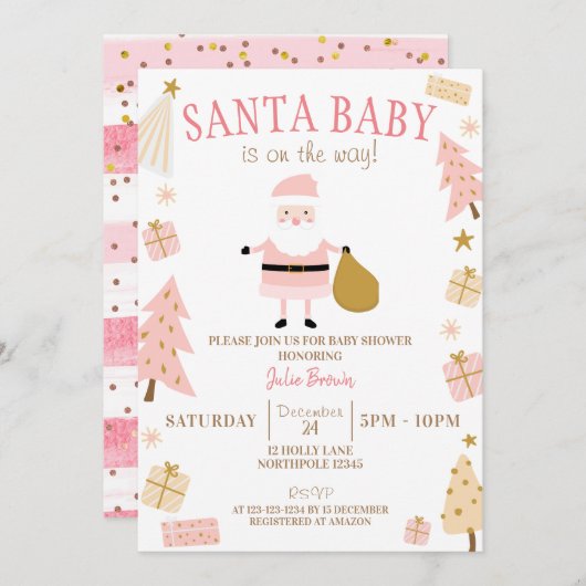 Santa Baby ist unterwegs, Weihnachts Baby Dusche Einladung (Vorne/Hinten)