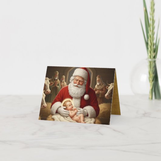 Santa & Baby Jesus with the Wise Men Dankeskarte (Vorderseite)