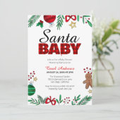 Santa Baby Kariert Botanische Weihnachtsdusche Einladung (Stehend Vorderseite)