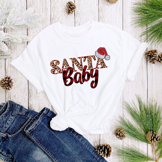 Santa Baby Kariert Leapord Print Christmas Women's T-Shirt