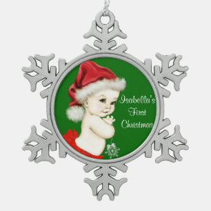 Santa Baby Mädchen 1. Weihnachten Schneeflocken Zinn-Ornament