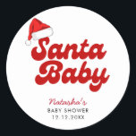 Santa Baby Merry Little Christmas Baby Dusche Runder Aufkleber<br><div class="desc">Das Design umfasst eine Babydusche mit dem Motto "Santa Baby" und einer niedlichen Weihnachtsmannmütze,  die sich perfekt für eine Babydusche eignet. Wenn Sie Hilfe bei der Anpassung des Produkts benötigen oder passende Produkte benötigen,  kontaktieren Sie mich bitte über Zazzle.</div>