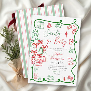 Santa Baby Modernes Weihnachten-Doodle-Baby-Party Einladung