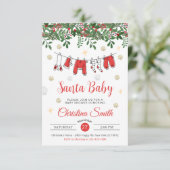 Santa Baby Niedlich Gold Schneeflocken Winterbaby Einladung (Stehend Vorderseite)