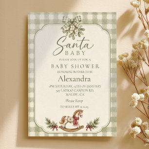 Santa-Baby-Party Sage Gingham Einladung