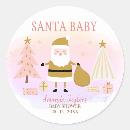Santa Baby, Pink Gold Baby Dusche Runder Aufkleber (Vorderseite)