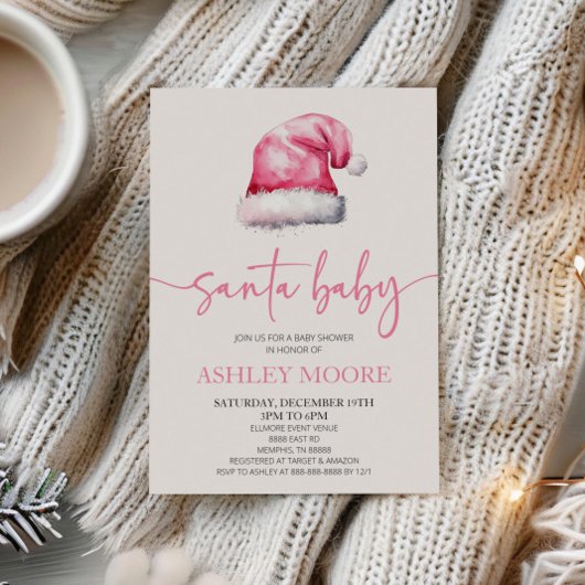 Santa Baby Pink Hat Weihnachtsferien Kinderdusche Einladung