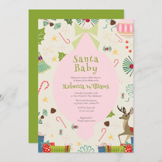 Santa Baby Pink Mitte Jahrhundert Moderne Babydusc Einladung (Vorne/Hinten)