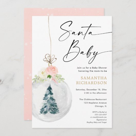 Santa Baby Pink Weihnachtsbaumdusche Einladung (Vorne/Hinten)