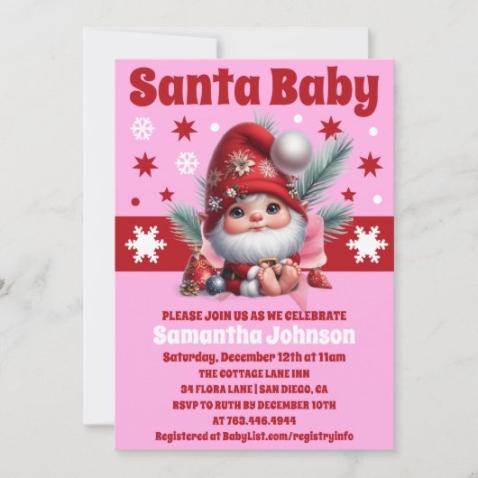 Santa Baby Pink Weihnachtsmädchen Babydusche Einladung (Vorderseite)