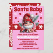 Santa Baby Pink Weihnachtsmädchen Babydusche Einladung (Vorne/Hinten)