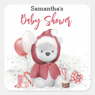 Santa Baby Polar Teddy Bear Weihnachten Quadratischer Aufkleber