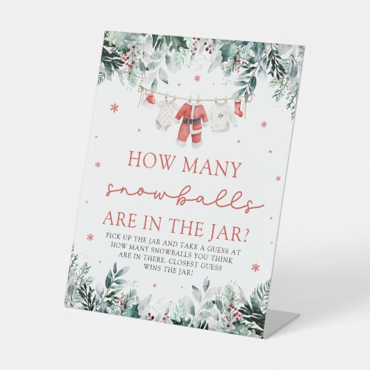 Santa Baby rät wie viele Snowballs Babydusche Sockelschild (Vorderseite)