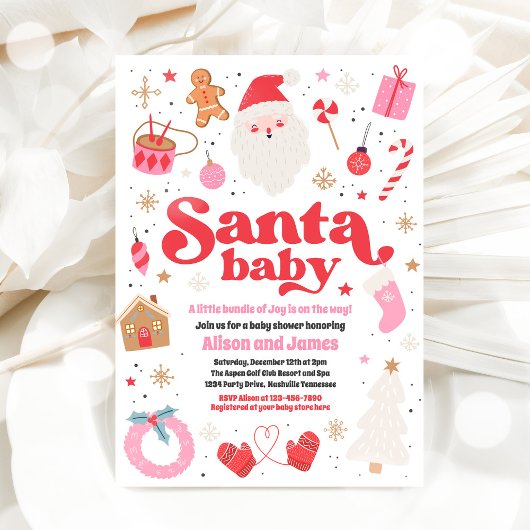 Santa Baby Red and Pink Weihnachtsdusche Einladung