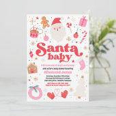 Santa Baby Red and Pink Weihnachtsdusche Einladung (Stehend Vorderseite)