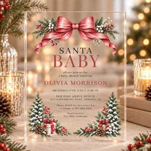 Santa Baby Red Bow Baby Shower Acryleinladungen