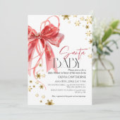 Santa Baby Red Gold Christmas Baby Shower Einladung (Stehend Vorderseite)
