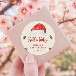 Santa Baby Red Hat Weihnachtsferien Kinderdusche Runder Aufkleber