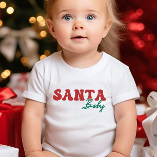 Santa Baby Red und Green Script Weihnachten Baby T-shirt