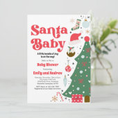 Santa Baby Rot und grüne Weihnachtsdusche Einladung (Stehend Vorderseite)