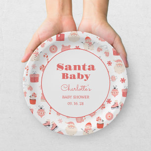 Santa Baby Rot und Rosa Weihnachts-Baby-Party Pappteller