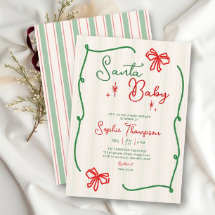 Santa Baby Rote Schleifen Doodle Weihnachts-Baby-P Einladung
