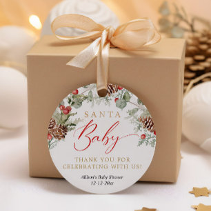 Santa Baby Rustic Winter Greenery Babydusche Geschenkanhänger