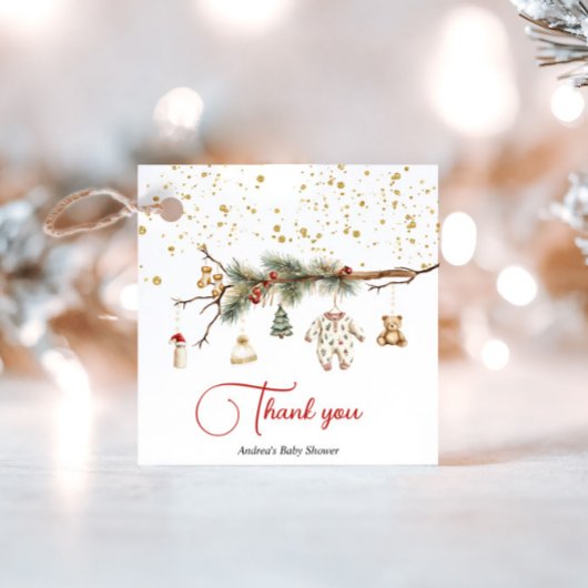 Santa Baby Rustic Winter Greenery Babydusche Geschenkanhänger