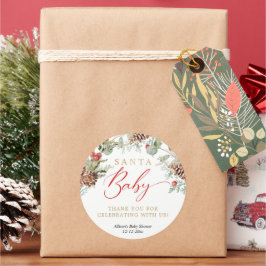 Santa Baby Rustic Winter Greenery Babydusche Runder Aufkleber