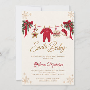 Santa Baby-Schneeklocken-Wäscheleine-Baby-Party Einladung