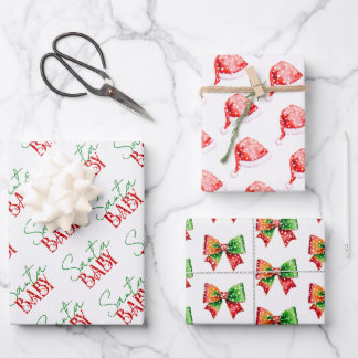 Santa Baby shower bow and Santa hat Christmas Geschenkpapier Set