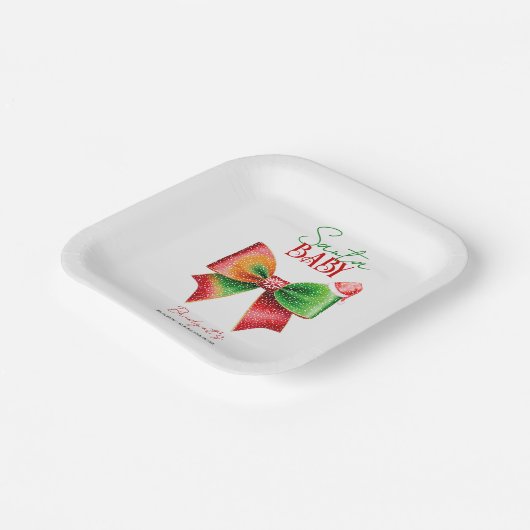 Santa Baby shower bow and Santa hat Christmas Pappteller (Gewinkelt)