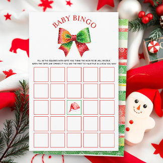 Santa Baby shower bow, Santa hat Baby Bingo game Flyer